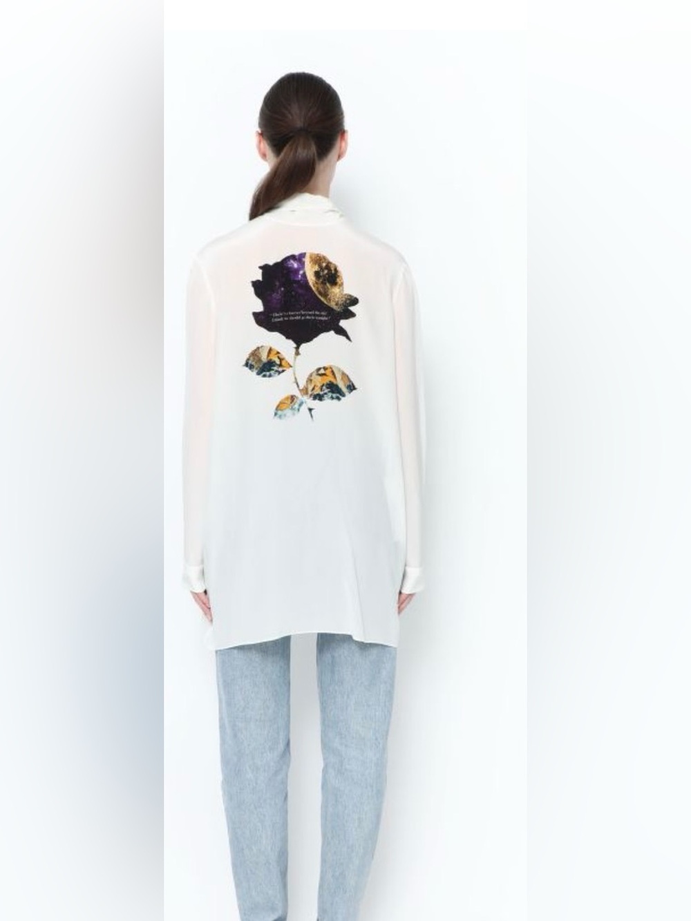 Valentino Cream Long-Sleeve Shirt with Graphic Rose Back